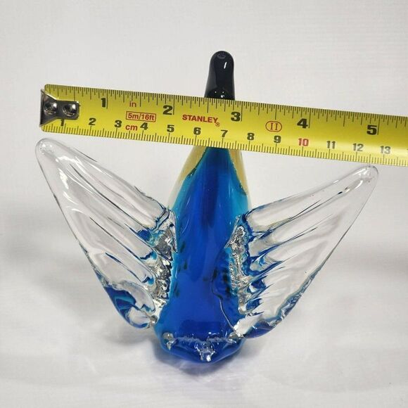 Diamond Star 5" Art Glass Bird Figurine Blue and Yellow Decor - Picture 8 of 8